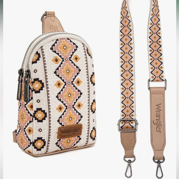 Wrangler Aztec Sling Bag Southwest Crossbody Bags Trendy Chest Bag - Picture 5 of 7